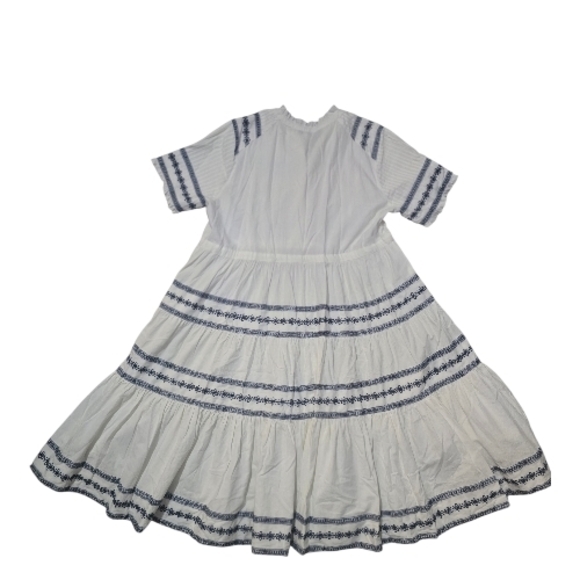 Ivy City Co Santorini White Blue Embroidered Tiered Midi Dress 100% Cotton 2X - Picture 5 of 5